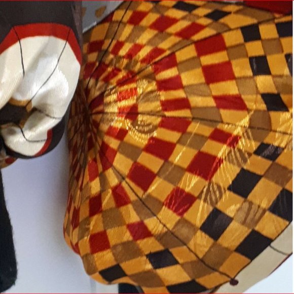 Vtg Mighty Bomber Style Jacket Designer Multicolor Umbrella Pattern Silky - Picture 4 of 5